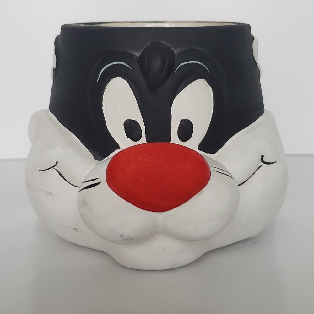 Studio Pottery Sylvester Cat Style Mug Hand Painted Matte Glaze 3D Art Design